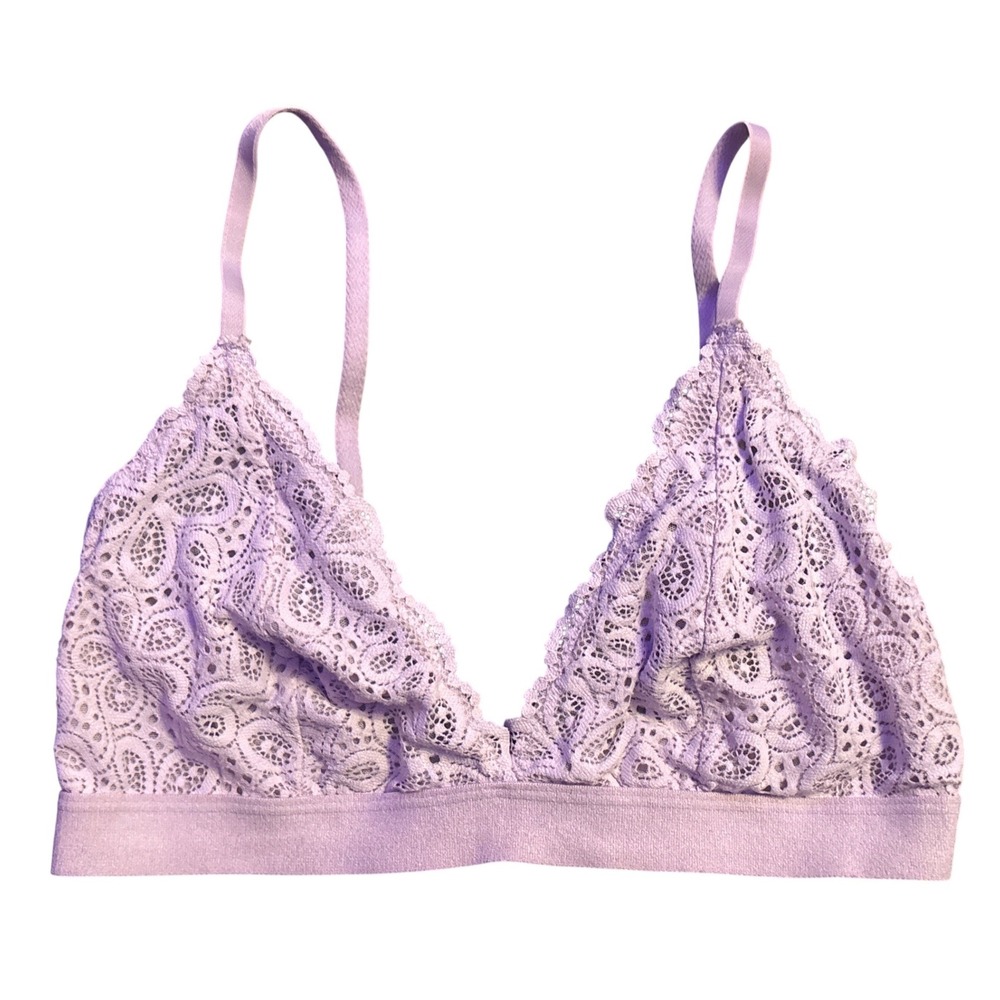Colsie Lavender Lace Triangle Bralette Sheer Wireless Adjustable Straps S